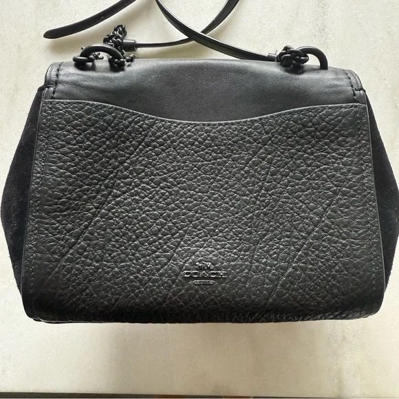 COACH Faye Crossbody Purse Bag All Black Pebbled Leather Flap F1880-F22349 - Picture 3 of 15